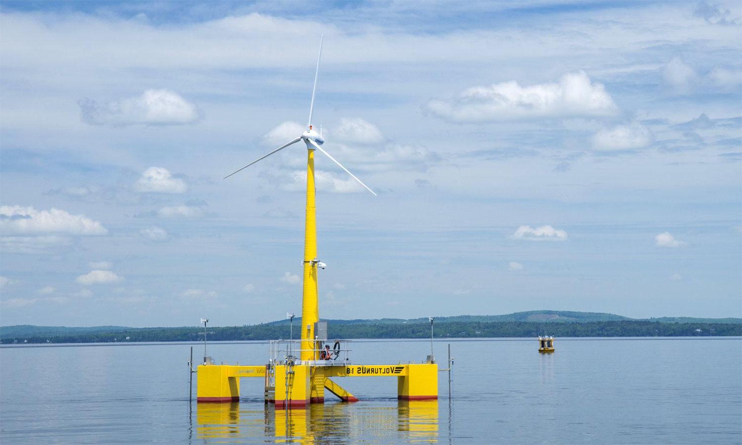 An offshore wind turbine off the coast of Maine